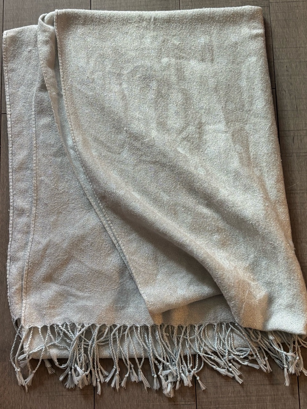 ♠️5/$25♠️Women's Soft Silver Glitter Fringe Blanket Scarf with Polka Dots